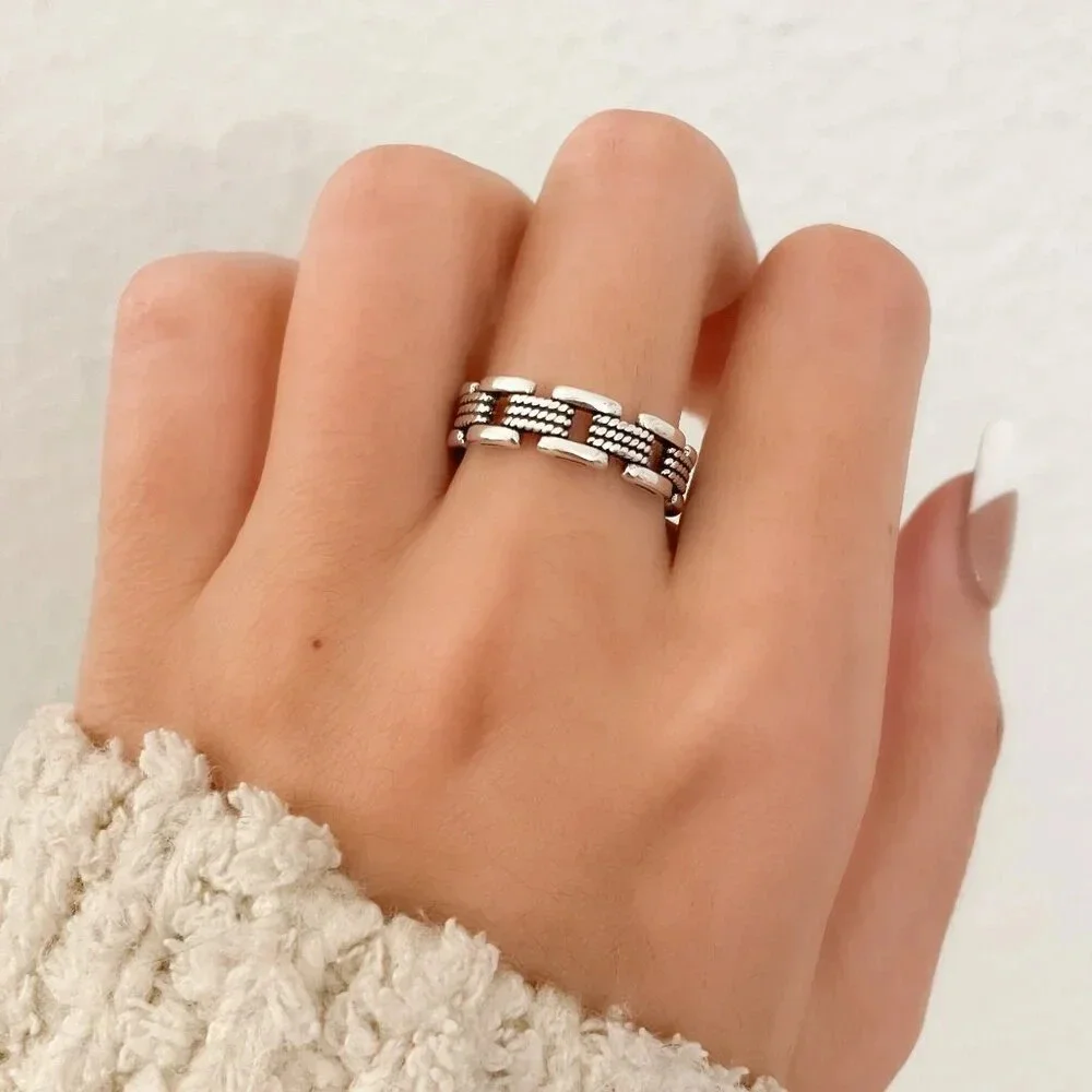 925 Sterling Silver Minimalist Ring Curb Chain Ring Chain Link Ring Dainty Ring